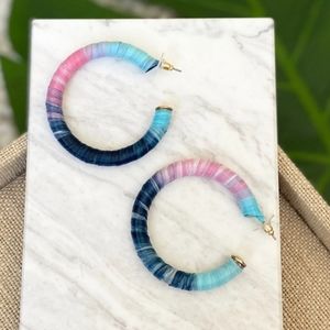 Raffia Wrap Hoop Earrings- Dark Blue Multi